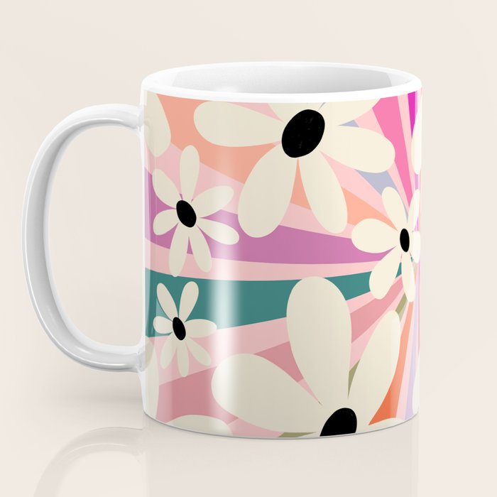 Retro Psychedelic Daisy Flower - Rainbow Color Coffee Mug Gallery Image 3