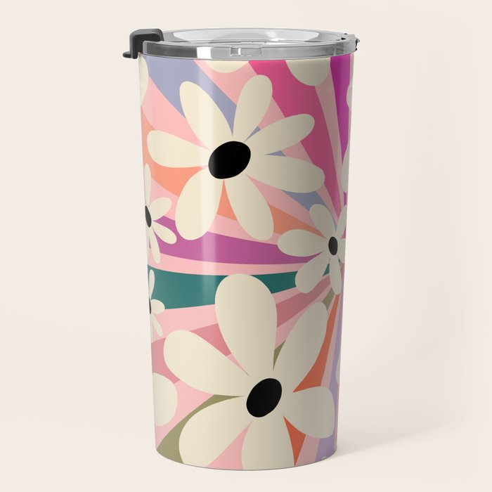 Retro Psychedelic Daisy Flower - Rainbow Color Travel Mug Gallery Image 3