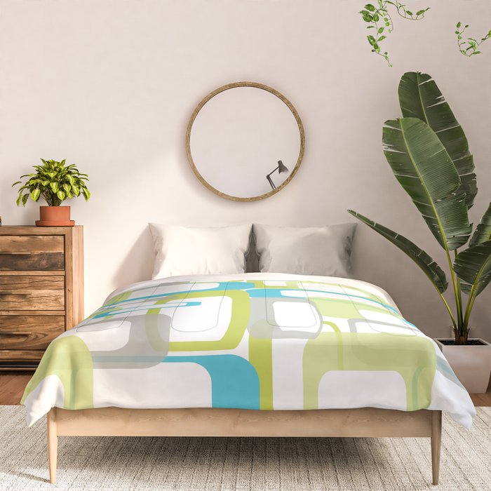 Mid-Century Modern Rectangle Design Blue Green and Gray Comforter Gallery Image 3