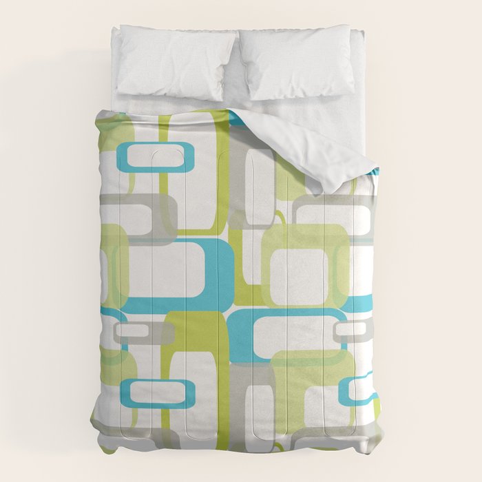 Mid-Century Modern Rectangle Design Blue Green and Gray Comforter Gallery Image 1