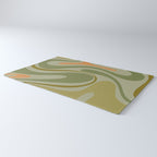 Retro Fantasy Swirl Abstract in Vintage Olive Green Celadon Orange Rug Gallery Image 3