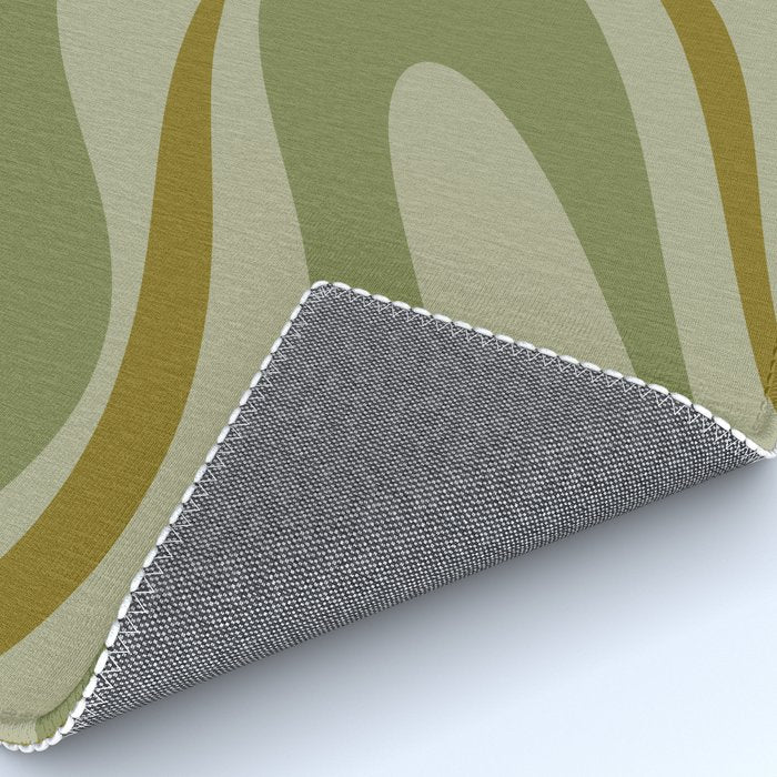 Retro Fantasy Swirl Abstract in Vintage Olive Green Celadon Orange Rug Gallery Image 4