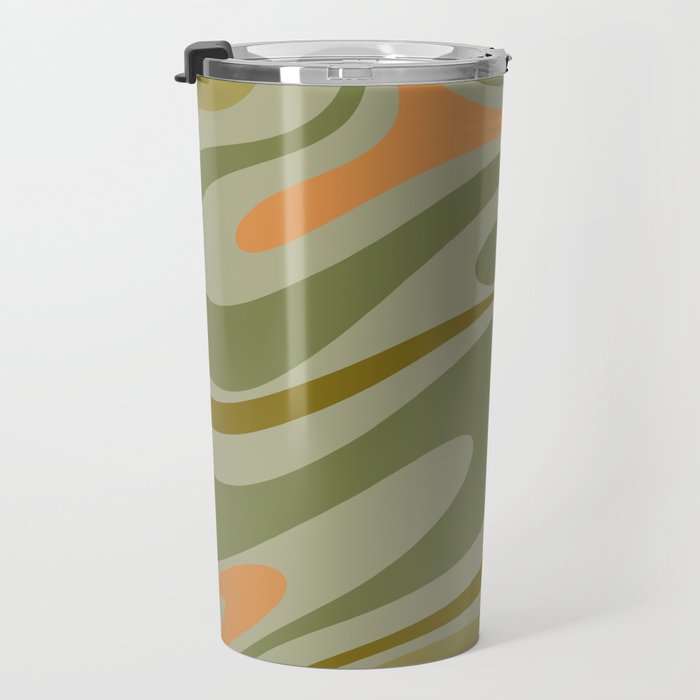 Retro Fantasy Swirl Abstract in Vintage Olive Green Celadon Orange Travel Mug Gallery Image 3