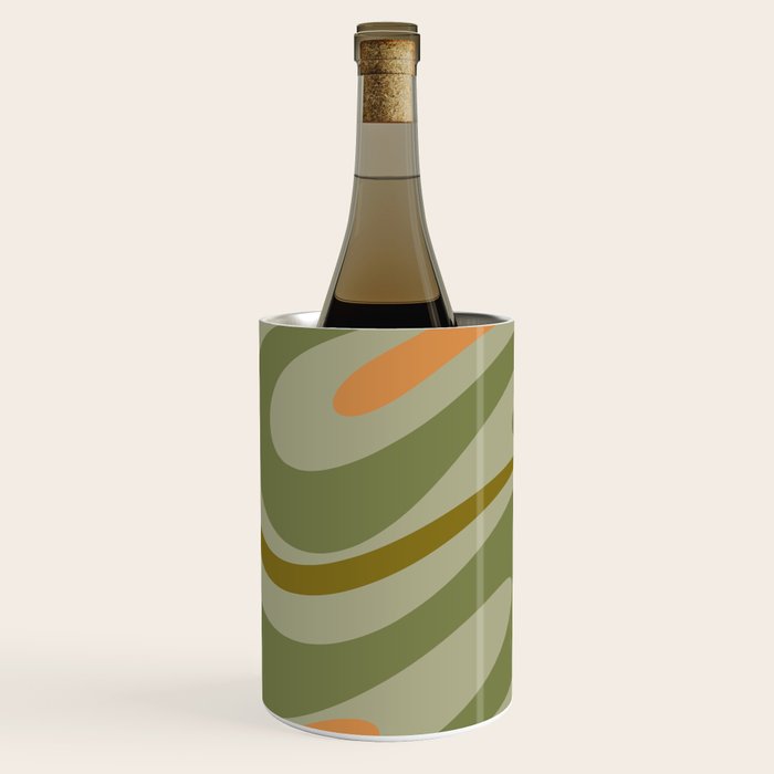 Retro Fantasy Swirl Abstract in Vintage Olive Green Celadon Orange Wine Chiller Gallery Image 2