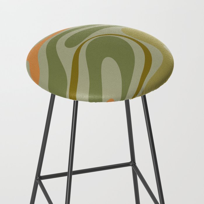 Retro Fantasy Swirl Abstract in Vintage Olive Green Celadon Orange Stool Gallery Image 2