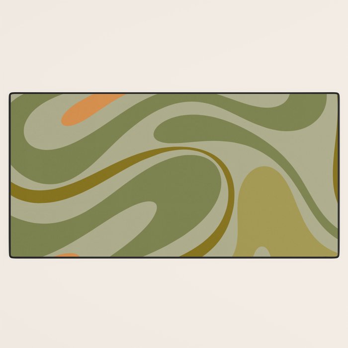 Retro Fantasy Swirl Abstract in Vintage Olive Green Celadon Orange Desk Mat Gallery Image 3