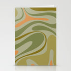 Retro Fantasy Swirl Abstract in Vintage Olive Green Celadon Orange Stationery Card Gallery Image 2