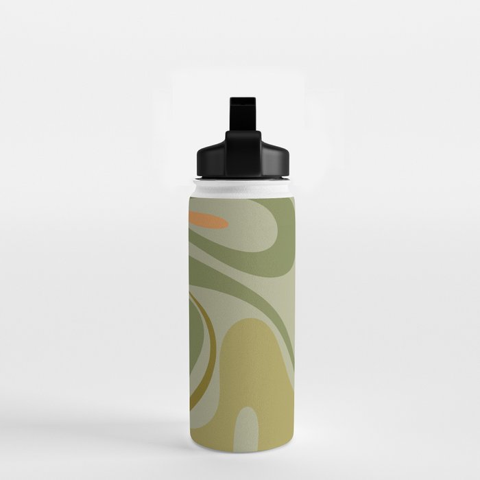 Retro Fantasy Swirl Abstract in Vintage Olive Green Celadon Orange Water Bottle Gallery Image 2