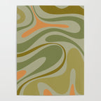 Retro Fantasy Swirl Abstract in Vintage Olive Green Celadon Orange Poster Gallery Image 4