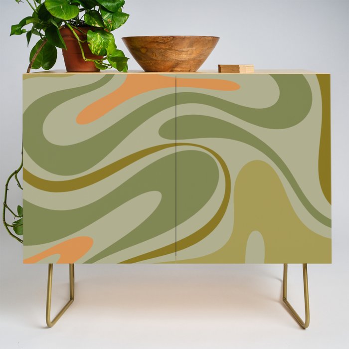 Retro Fantasy Swirl Abstract in Vintage Olive Green Celadon Orange Credenza Gallery Image 1