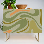 Retro Fantasy Swirl Abstract in Vintage Olive Green Celadon Orange Credenza Gallery Image 1