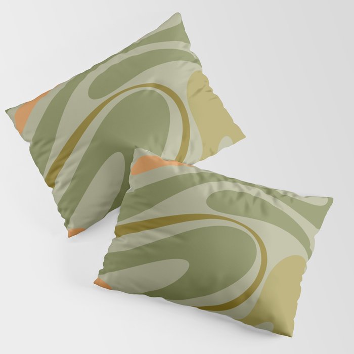 Retro Fantasy Swirl Abstract in Vintage Olive Green Celadon Orange Pillow Sham Gallery Image 1