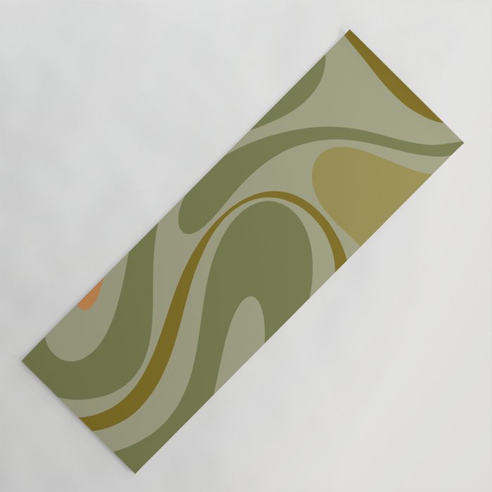 Retro Fantasy Swirl Abstract in Vintage Olive Green Celadon Orange Yoga Mat Gallery Image 1