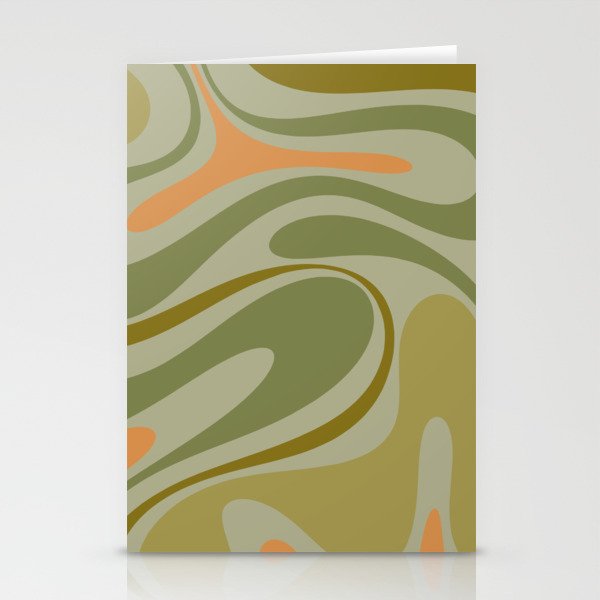 Retro Fantasy Swirl Abstract in Vintage Olive Green Celadon Orange Stationery Card Gallery Image 1