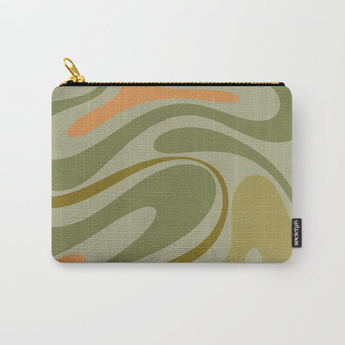 Retro Fantasy Swirl Abstract in Vintage Olive Green Celadon Orange Carry All Pouch Gallery Image 1