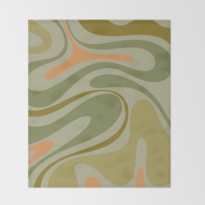Retro Fantasy Swirl Abstract in Vintage Olive Green Celadon Orange Throw Blanket Gallery Image 2