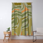 Retro Fantasy Swirl Abstract in Vintage Olive Green Celadon Orange Window Curtain Gallery Image 5