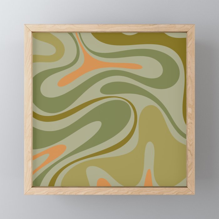 Retro Fantasy Swirl Abstract in Vintage Olive Green Celadon Orange Mini Art Print Gallery Image 1