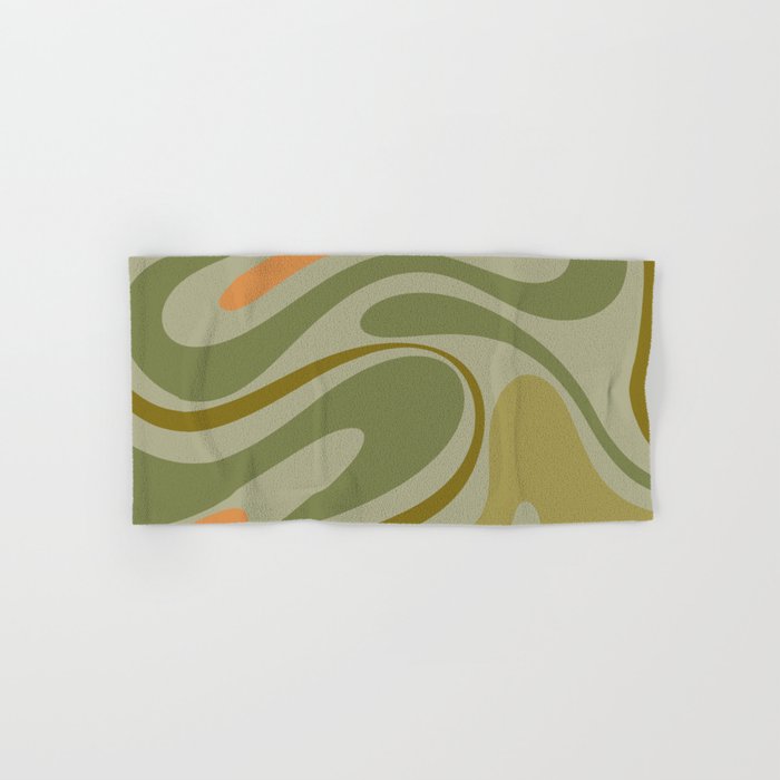 Retro Fantasy Swirl Abstract in Vintage Olive Green Celadon Orange Bath Towel Gallery Image 1