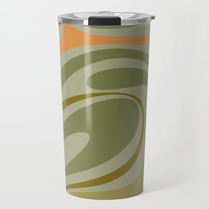 Retro Fantasy Swirl Abstract in Vintage Olive Green Celadon Orange Travel Mug Gallery Image 1