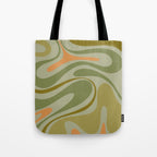 Retro Fantasy Swirl Abstract in Vintage Olive Green Celadon Orange Tote Bag Gallery Image 1