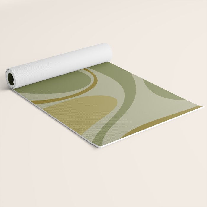 Retro Fantasy Swirl Abstract in Vintage Olive Green Celadon Orange Yoga Mat Gallery Image 2