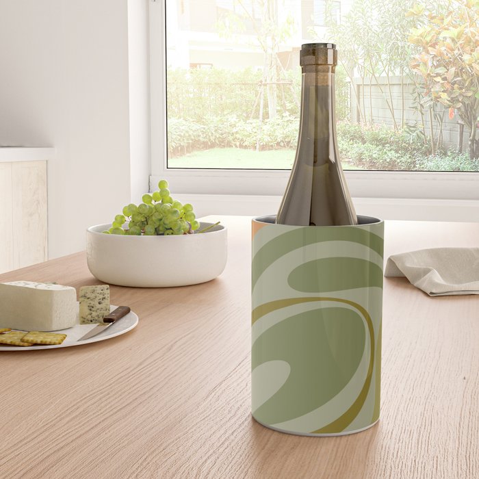 Retro Fantasy Swirl Abstract in Vintage Olive Green Celadon Orange Wine Chiller Gallery Image 4