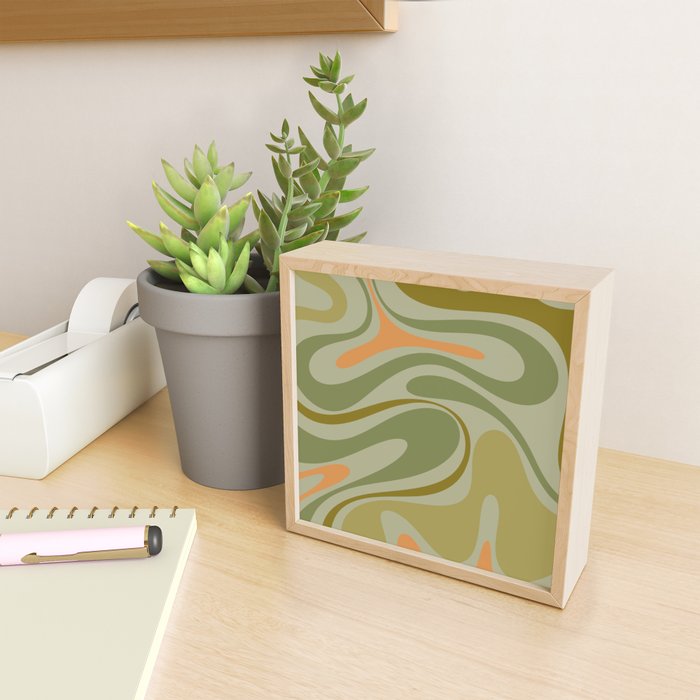 Retro Fantasy Swirl Abstract in Vintage Olive Green Celadon Orange Mini Art Print Gallery Image 2