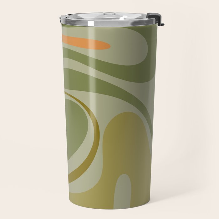 Retro Fantasy Swirl Abstract in Vintage Olive Green Celadon Orange Travel Mug Gallery Image 2
