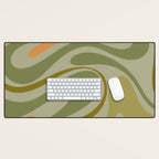 Retro Fantasy Swirl Abstract in Vintage Olive Green Celadon Orange Desk Mat Gallery Image 1