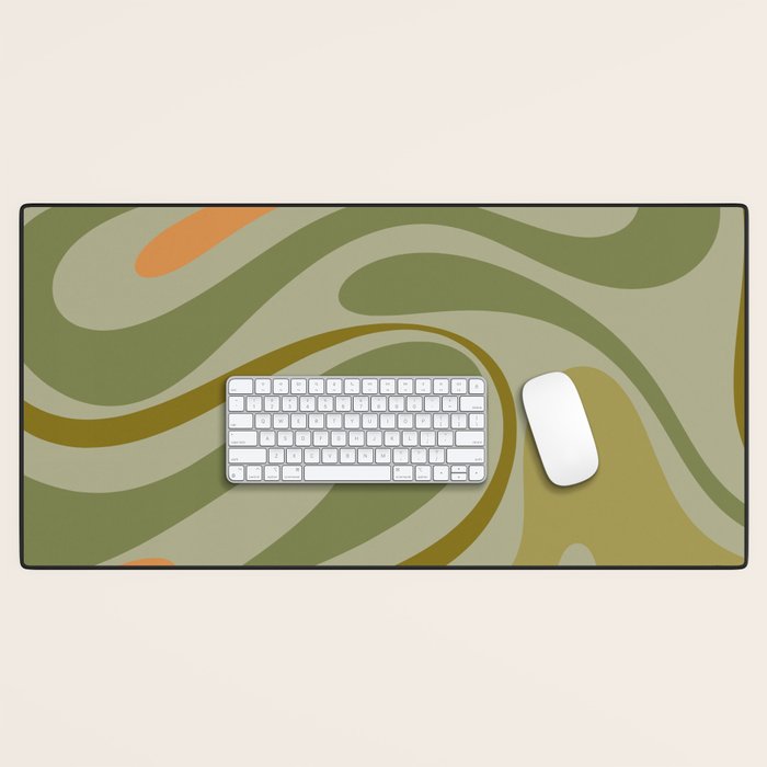 Retro Fantasy Swirl Abstract in Vintage Olive Green Celadon Orange Desk Mat Gallery Image 1