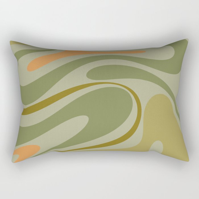Retro Fantasy Swirl Abstract in Vintage Olive Green Celadon Orange Rectangular Pillow Gallery Image 1
