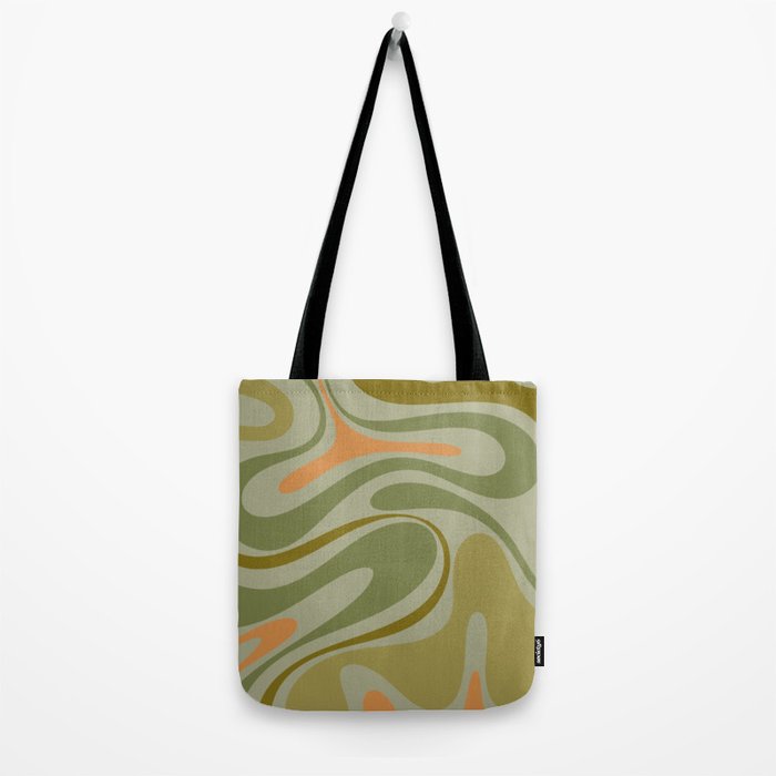 Retro Fantasy Swirl Abstract in Vintage Olive Green Celadon Orange Tote Bag Gallery Image 2
