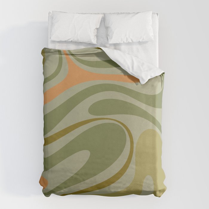 Retro Fantasy Swirl Abstract in Vintage Olive Green Celadon Orange Duvet Cover Gallery Image 1