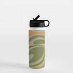 Retro Fantasy Swirl Abstract in Vintage Olive Green Celadon Orange Water Bottle Gallery Image 1