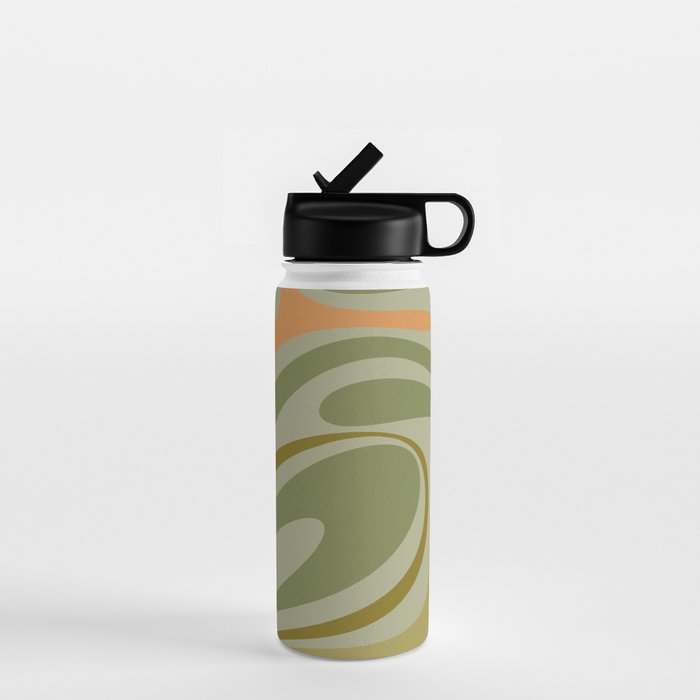 Retro Fantasy Swirl Abstract in Vintage Olive Green Celadon Orange Water Bottle Gallery Image 1
