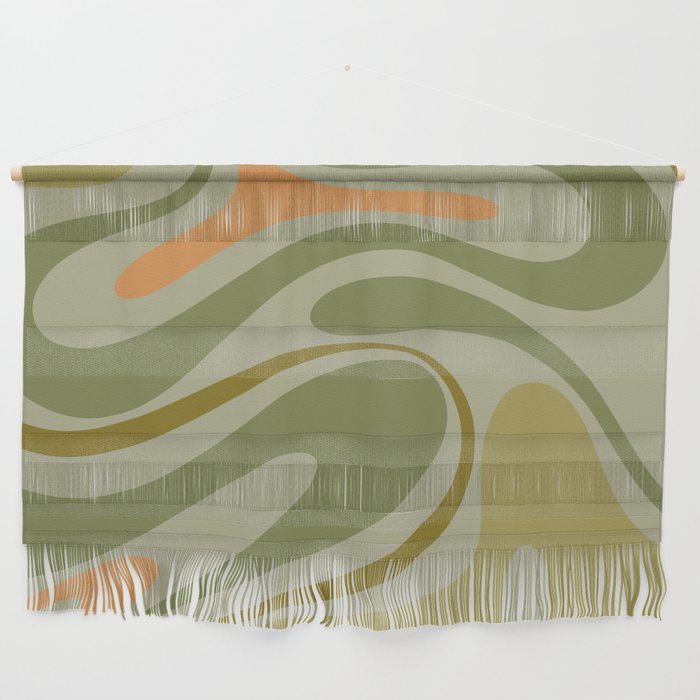Retro Fantasy Swirl Abstract in Vintage Olive Green Celadon Orange Wall Hanging Gallery Image 1