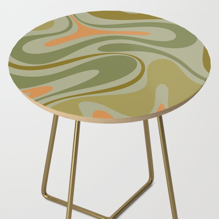 Retro Fantasy Swirl Abstract in Vintage Olive Green Celadon Orange Side Table Gallery Image 2