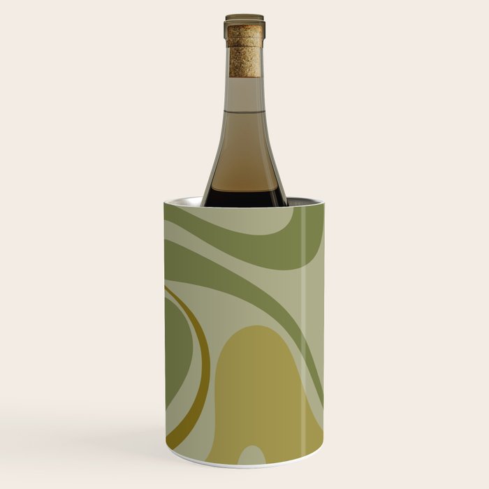 Retro Fantasy Swirl Abstract in Vintage Olive Green Celadon Orange Wine Chiller Gallery Image 3
