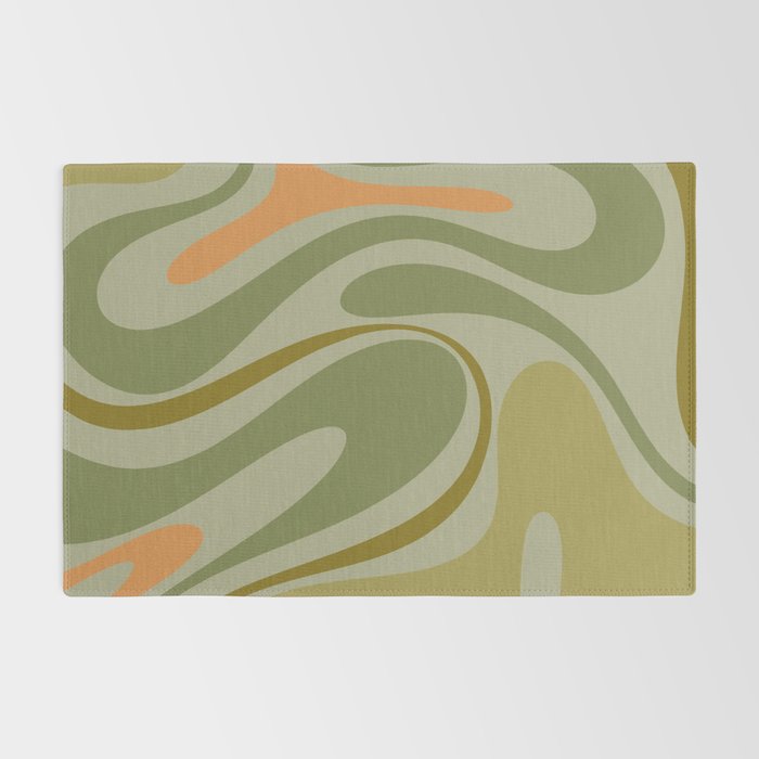 Retro Fantasy Swirl Abstract in Vintage Olive Green Celadon Orange Rug Gallery Image 2