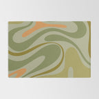 Retro Fantasy Swirl Abstract in Vintage Olive Green Celadon Orange Rug Gallery Image 2