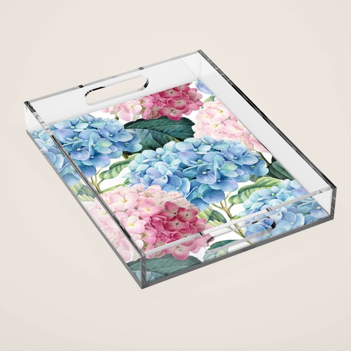 Pink Blue Hydrangea Acrylic Tray Gallery Image 1