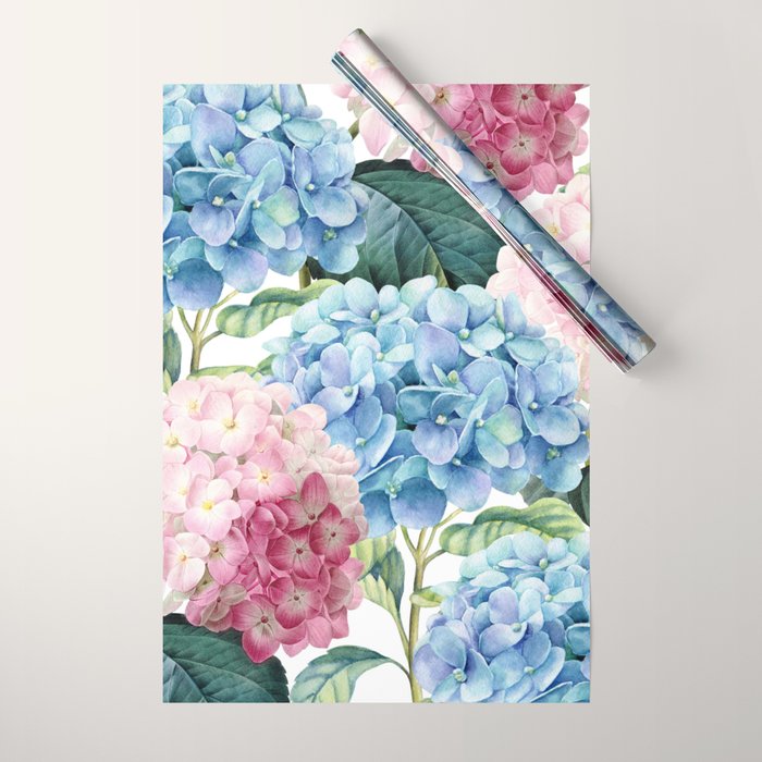 Pink Blue Hydrangea Wrapping Paper Gallery Image 1