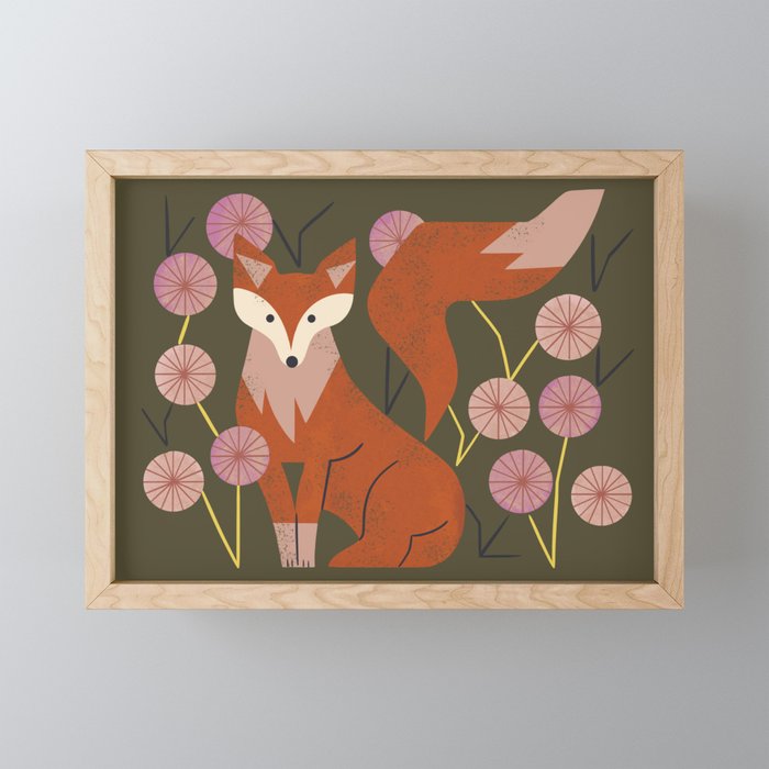 Shy Fox and Wildflowers Mini Art Print Gallery Image 1