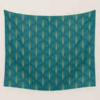Art Deco Gold Fans on Turquoise Wall Tapestry Gallery Image 4