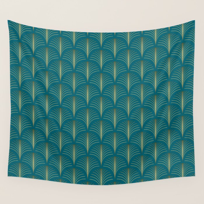 Art Deco Gold Fans on Turquoise Wall Tapestry Gallery Image 4