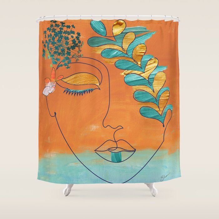 Monoline Woman Gilded Flowers Shower Curtain Gallery Image 1