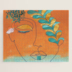 Monoline Woman Gilded Flowers Jigsaw Puzzle Gallery Image 1
