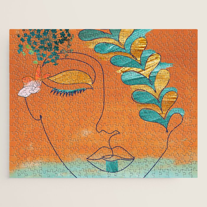 Monoline Woman Gilded Flowers Jigsaw Puzzle Gallery Image 1
