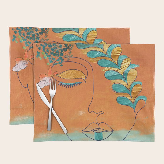 Monoline Woman Gilded Flowers Placemat Gallery Image 1